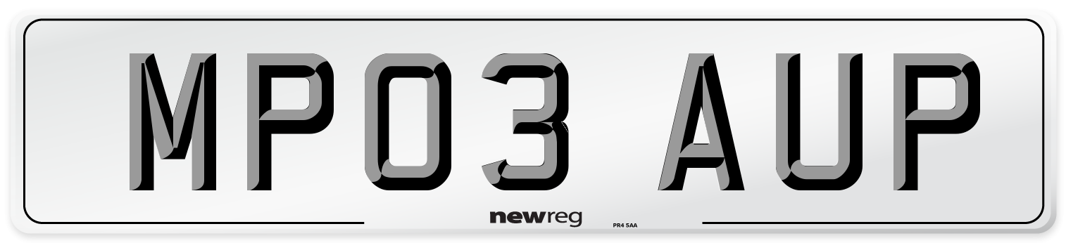 MP03 AUP Number Plate from New Reg